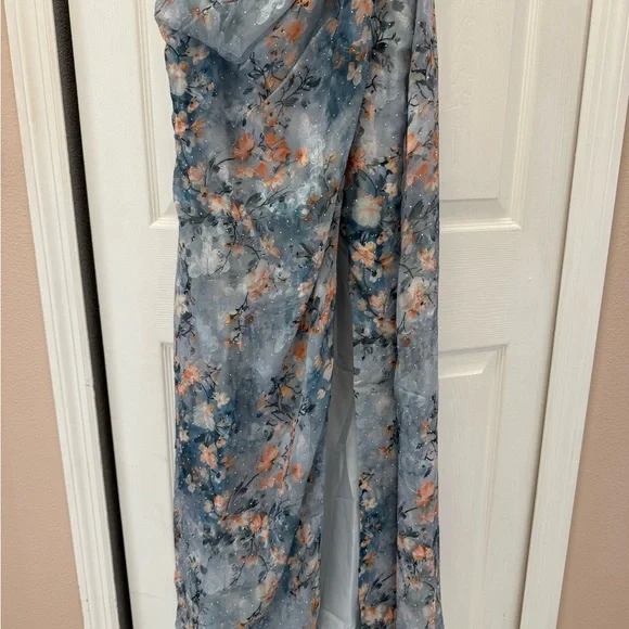 Azazie Blue and Orange Floral Maxi Dress - Picture 4 of 7